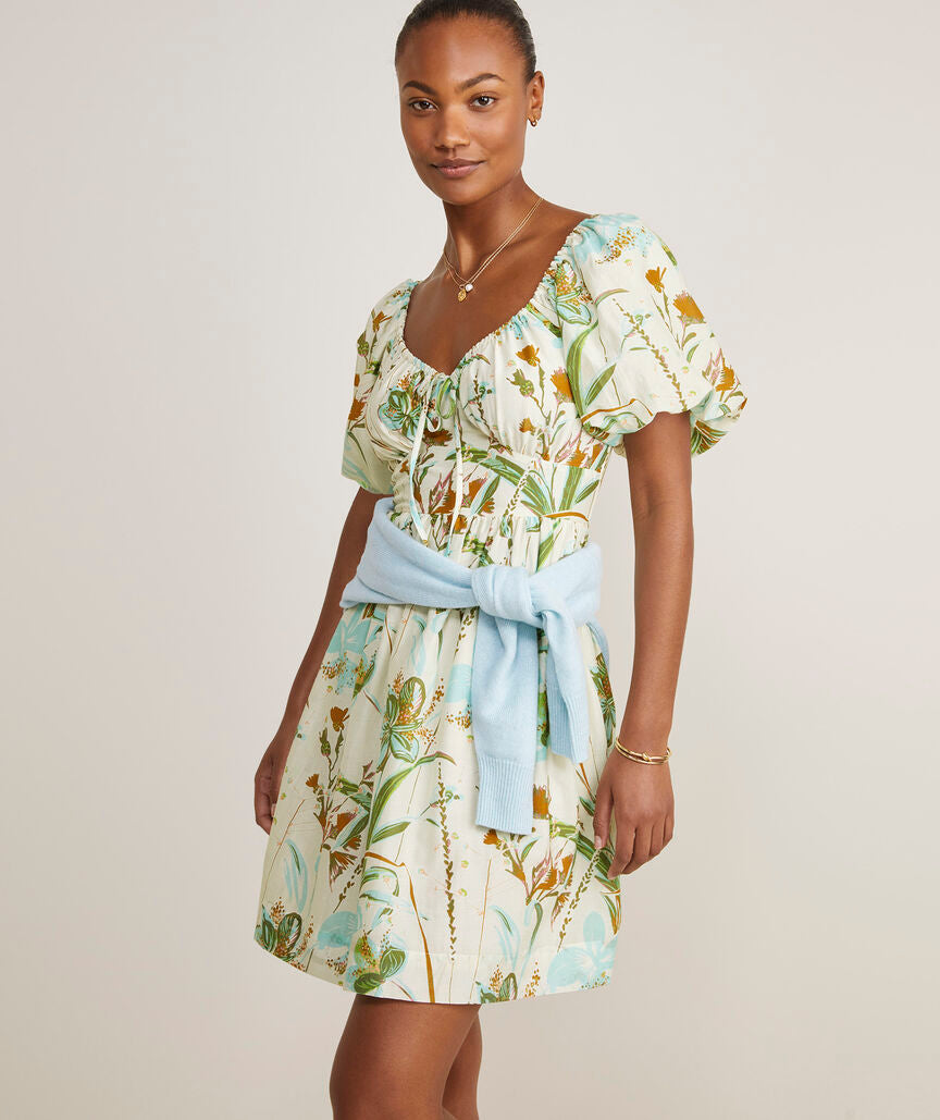 Sweetheart Puff-Sleeve Dress - Wild Floral - Stone