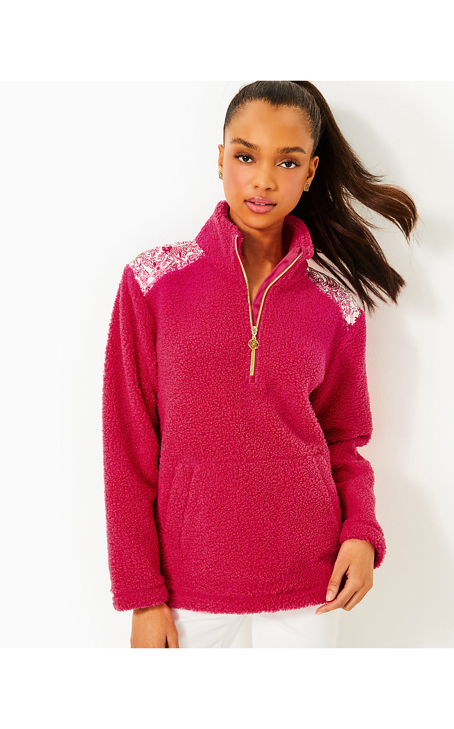 WALLEN SHERPA HALF ZIP - RASPBERRY ROUGE