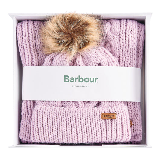 BARBOUR PENSHAW BEANIE AND SCARF GIFT SET- LAVENDER