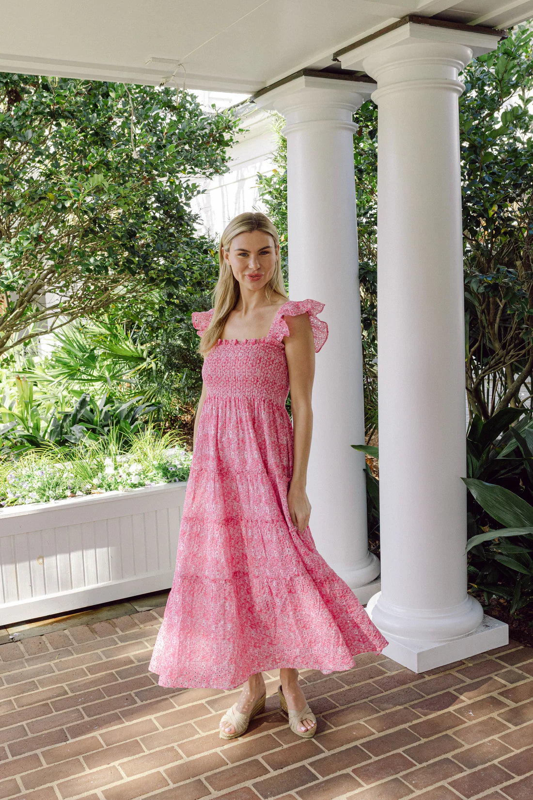 Ditsy Floral Flutter Strap Midi Dress - Blush