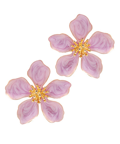 Flower Pearlized Enamel Earrings - Pink Lavendar