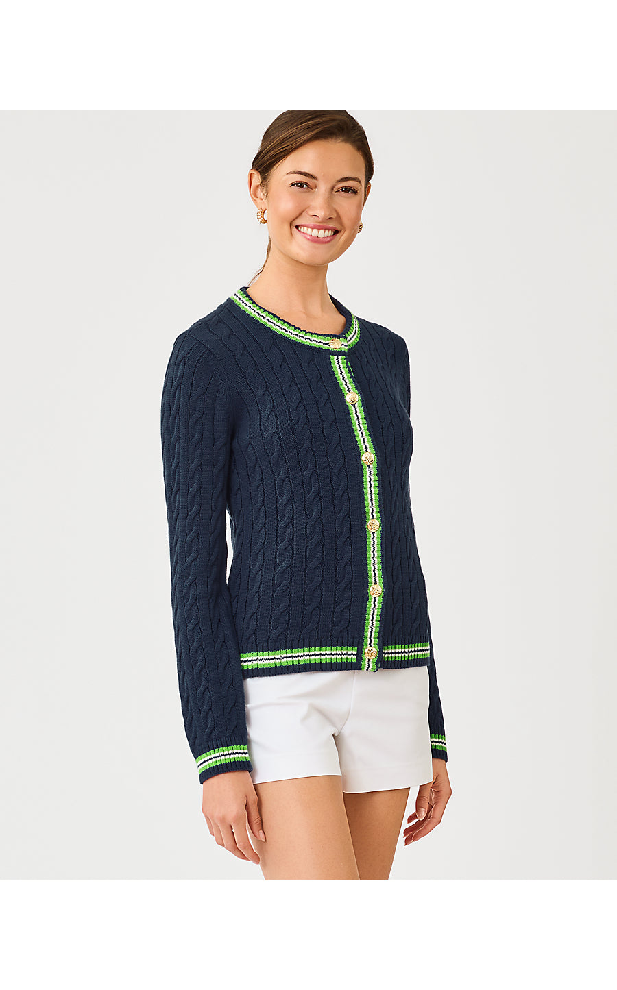 BROCKTON CREW NECK CARDIG - LOW TIDE NAVY - X CHATEAU GREEN TIPPING