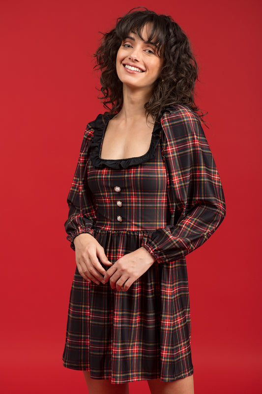 THE BEATRICE RUFFLE DRESS - YULETIDE PLAID