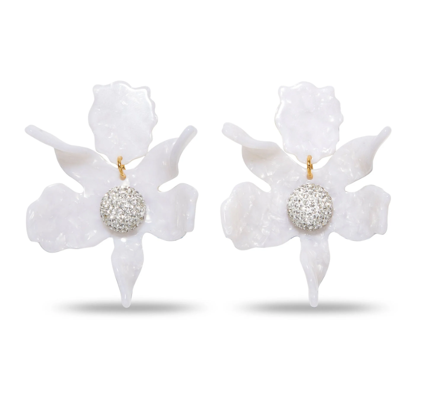 MOTHER OF PEARL CRYSTAL LILY EARRINGS