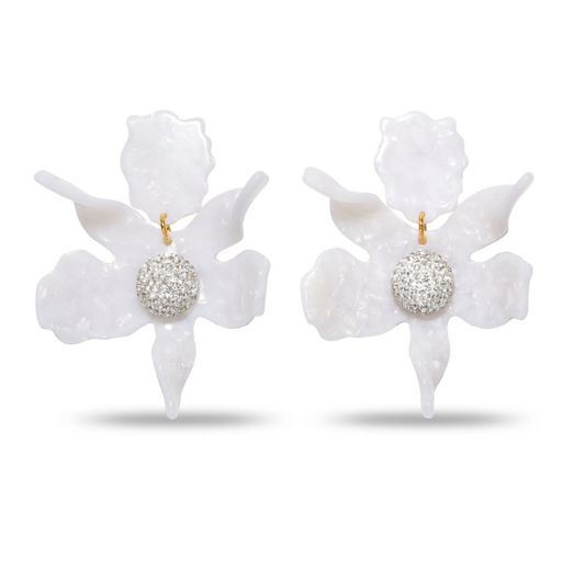 MOTHER OF PEARL CRYSTAL LILY EARRINGS