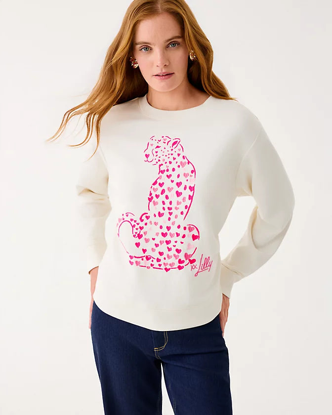 BALLAD LONG SLEEVE SWEATS - COCONUT - LOVE CAT EMBROIDERY
