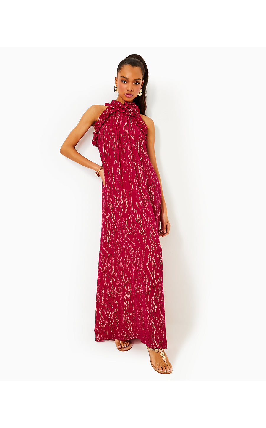 FLORIAN SILK MAXI DRESS - MALBEC RED - FISH CLIP CHIFFON