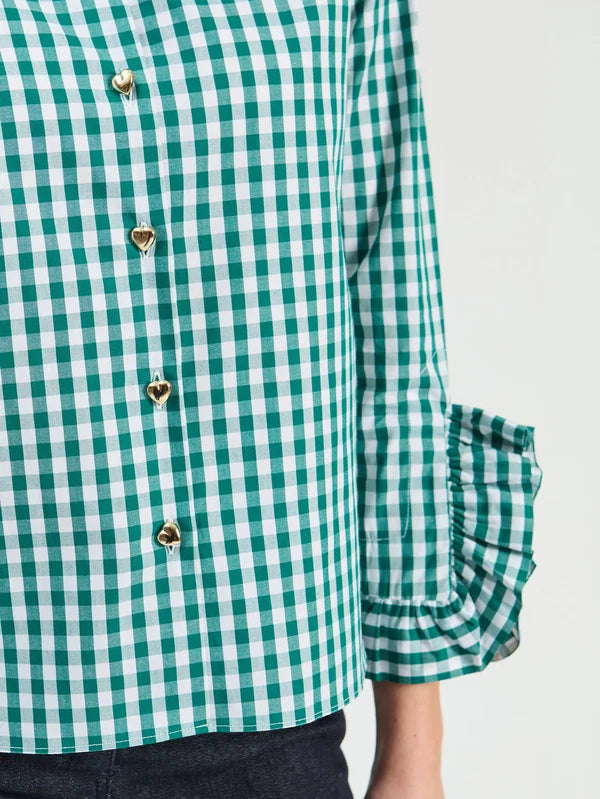 Gingham Ruffle Shirt - Green