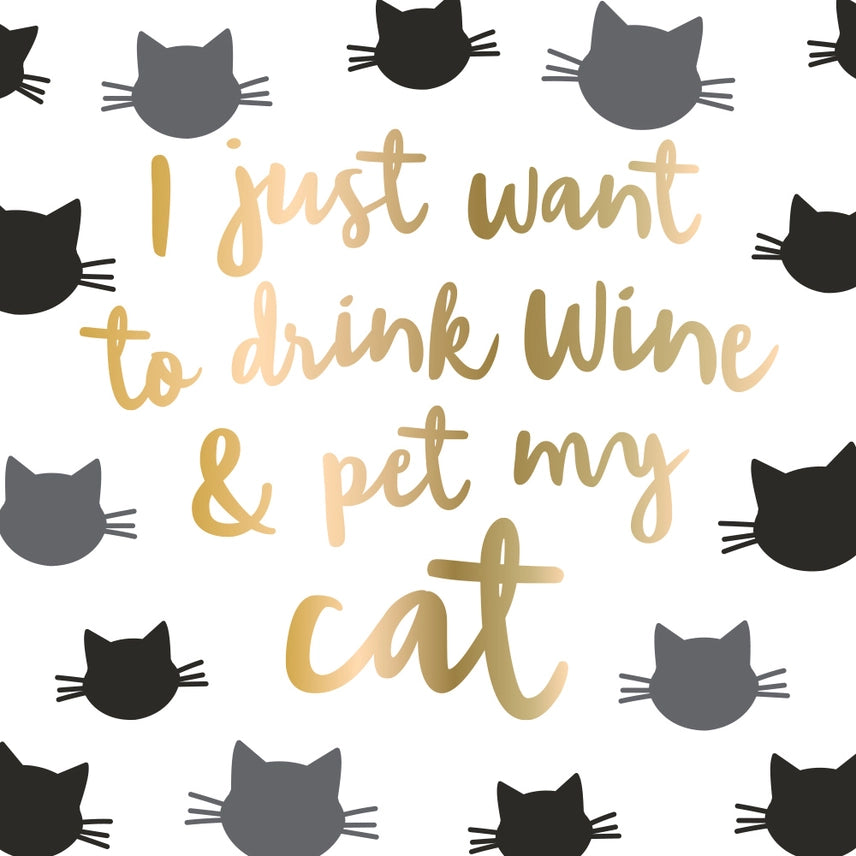 Drink Wine and Pet My Cat Cocktail Napkins