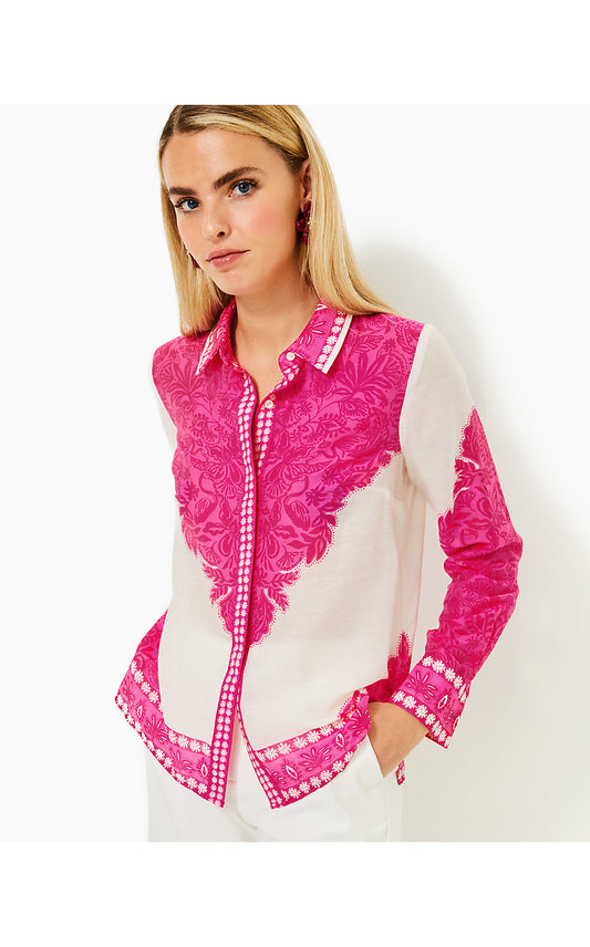 KIRAN BUTTON DOWN TOP - PASSION FRUIT PINK - JUNGLE ESCAPE