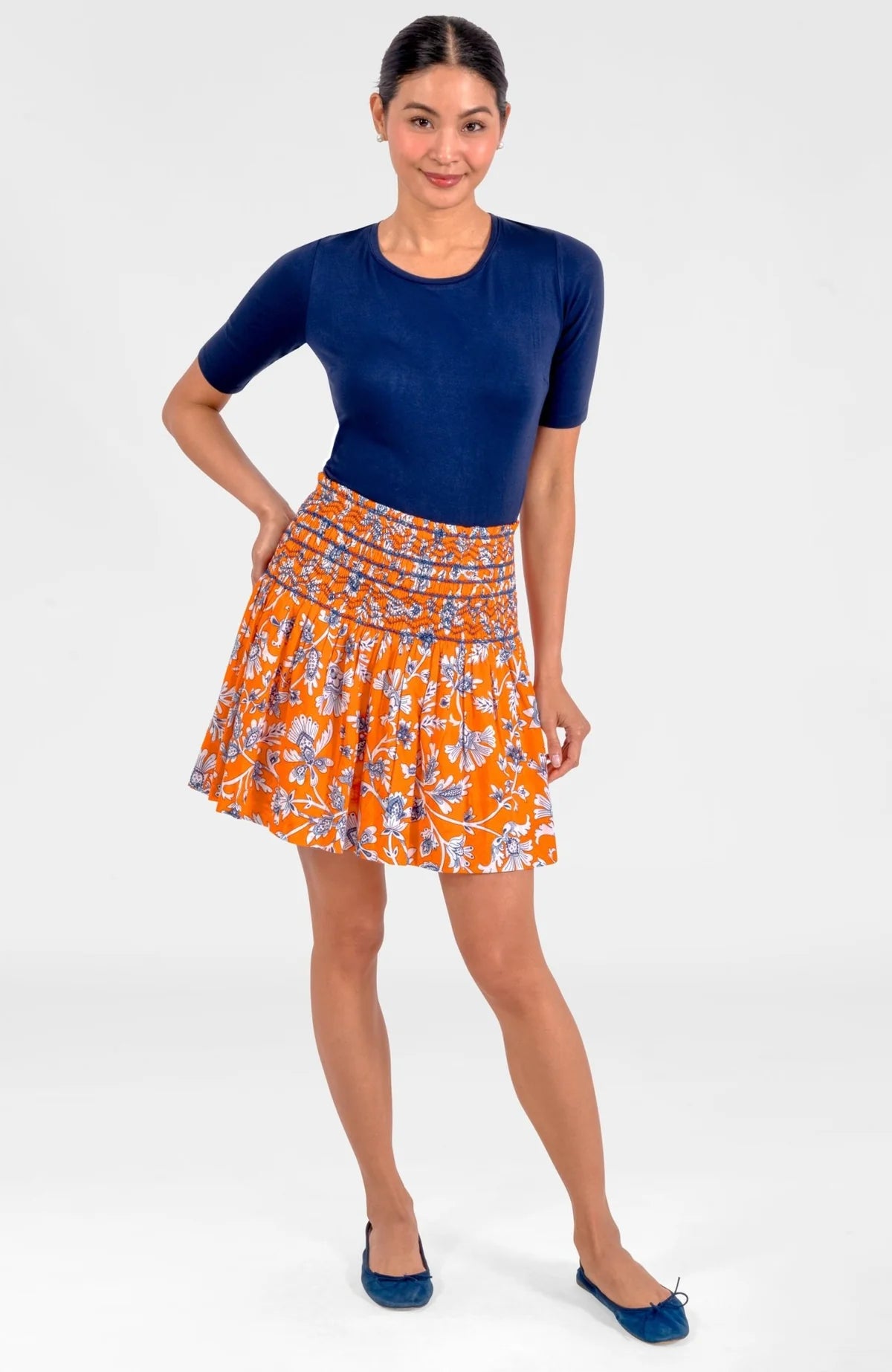 Stunning Stippling Smocked Skirt - Orange