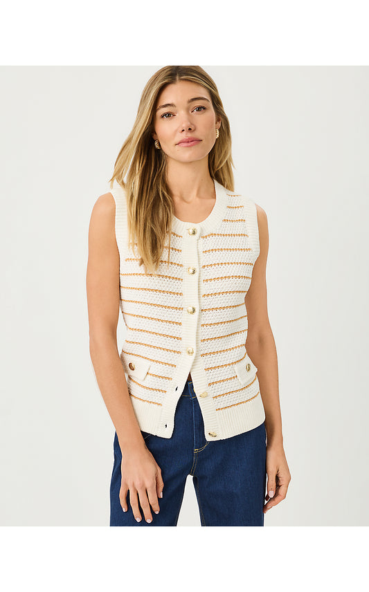 SHAYNA SWEATER VEST - COCONUT - PALM TREE STRIPE