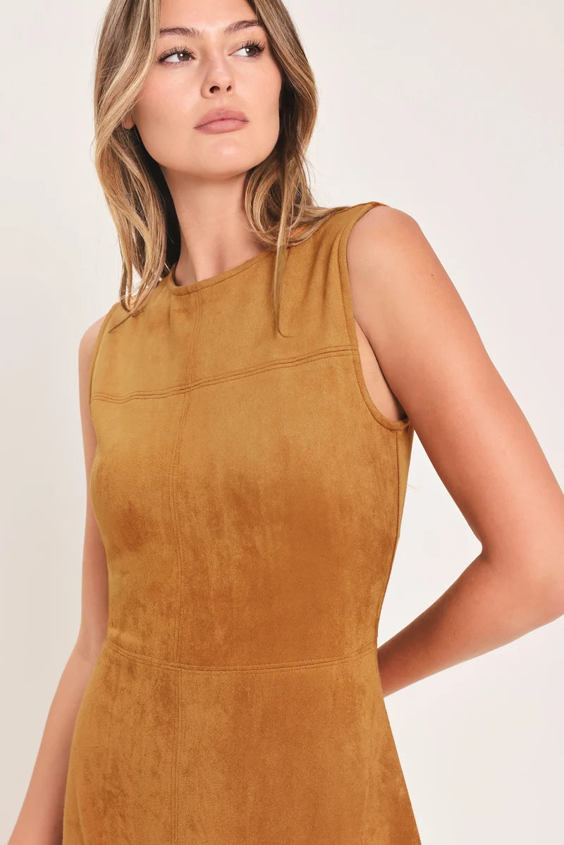 A Faux Suede Midi Dress - Camel