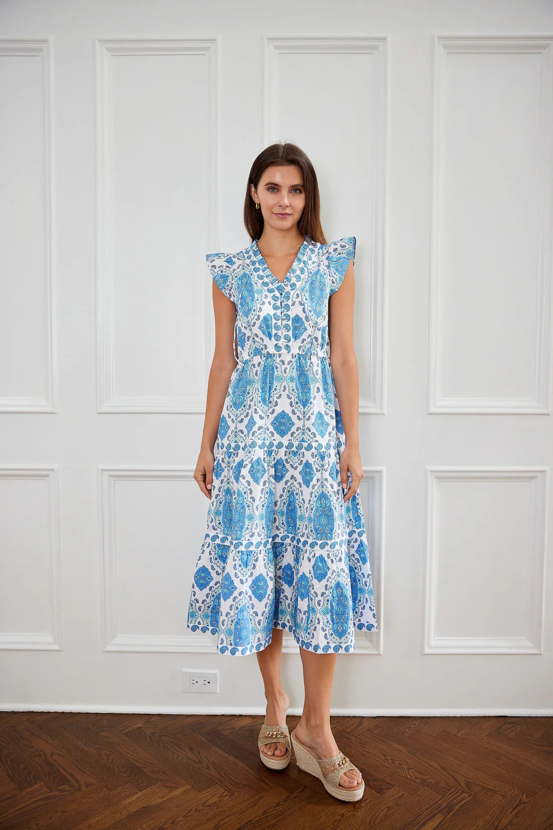 CINCHED WAIST FLUTTER MIDI - PPARK PAISLEY PARK PRINT