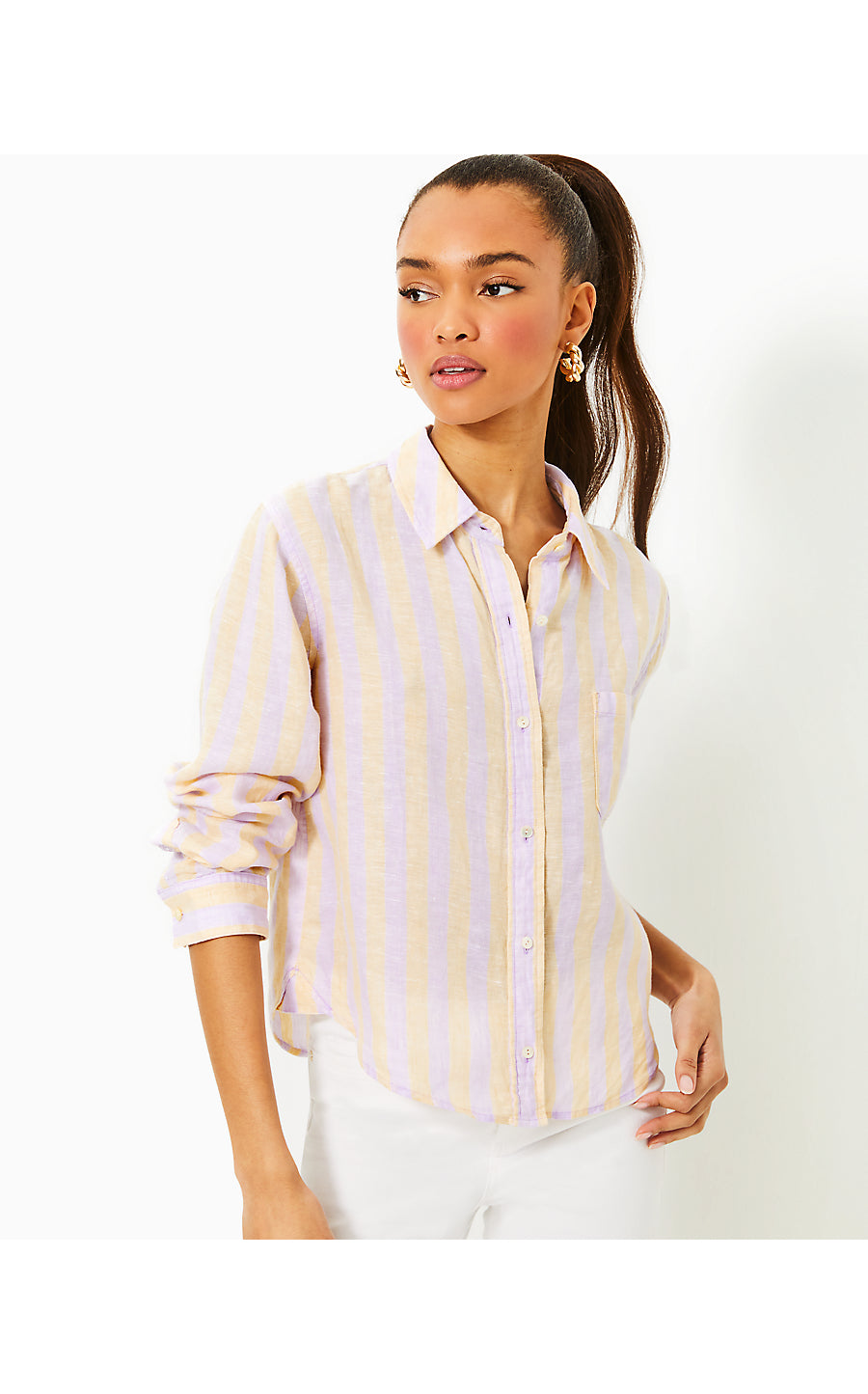 CORALYNN BUTTON DOWN - LILAC OPAL - ISLAND SECRETS STRIPE