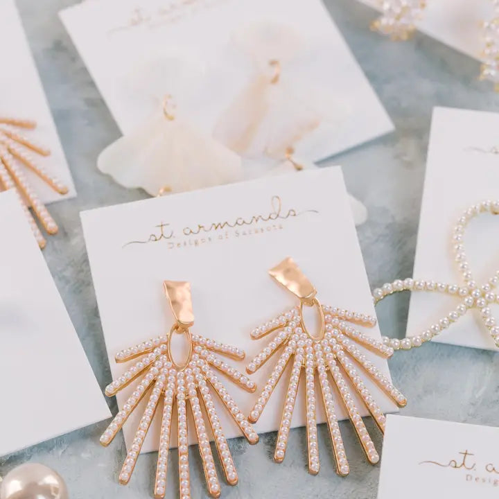 Pearl Sunburst Statement Drop Earrings