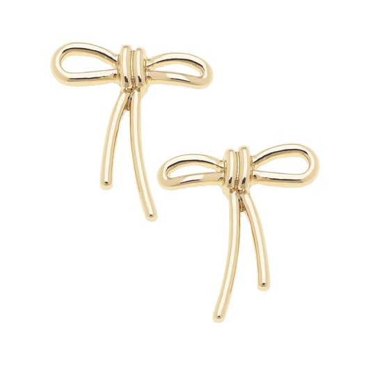 Canvas Style - Molly Lopsided Bow Stud Earrings in Shiny Gold