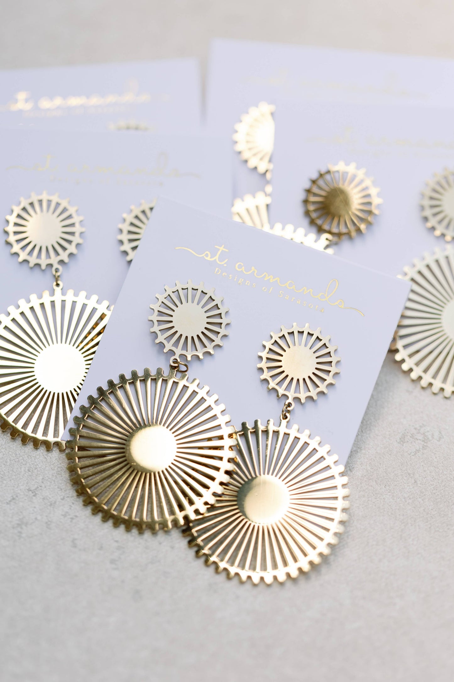 Gold Pinwheel Drop Earrings