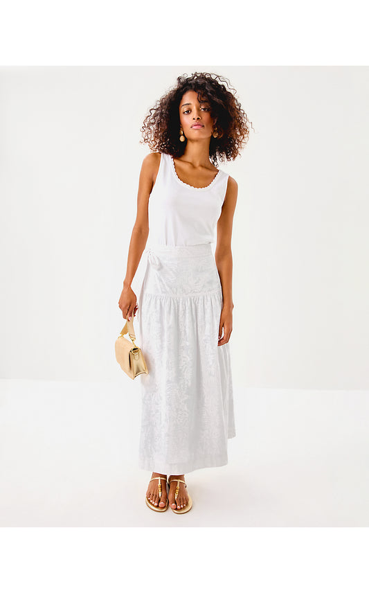 CORINA MIDI SKIRT - RESORT WHITE - CATCHIN RAYS OVERPRINT