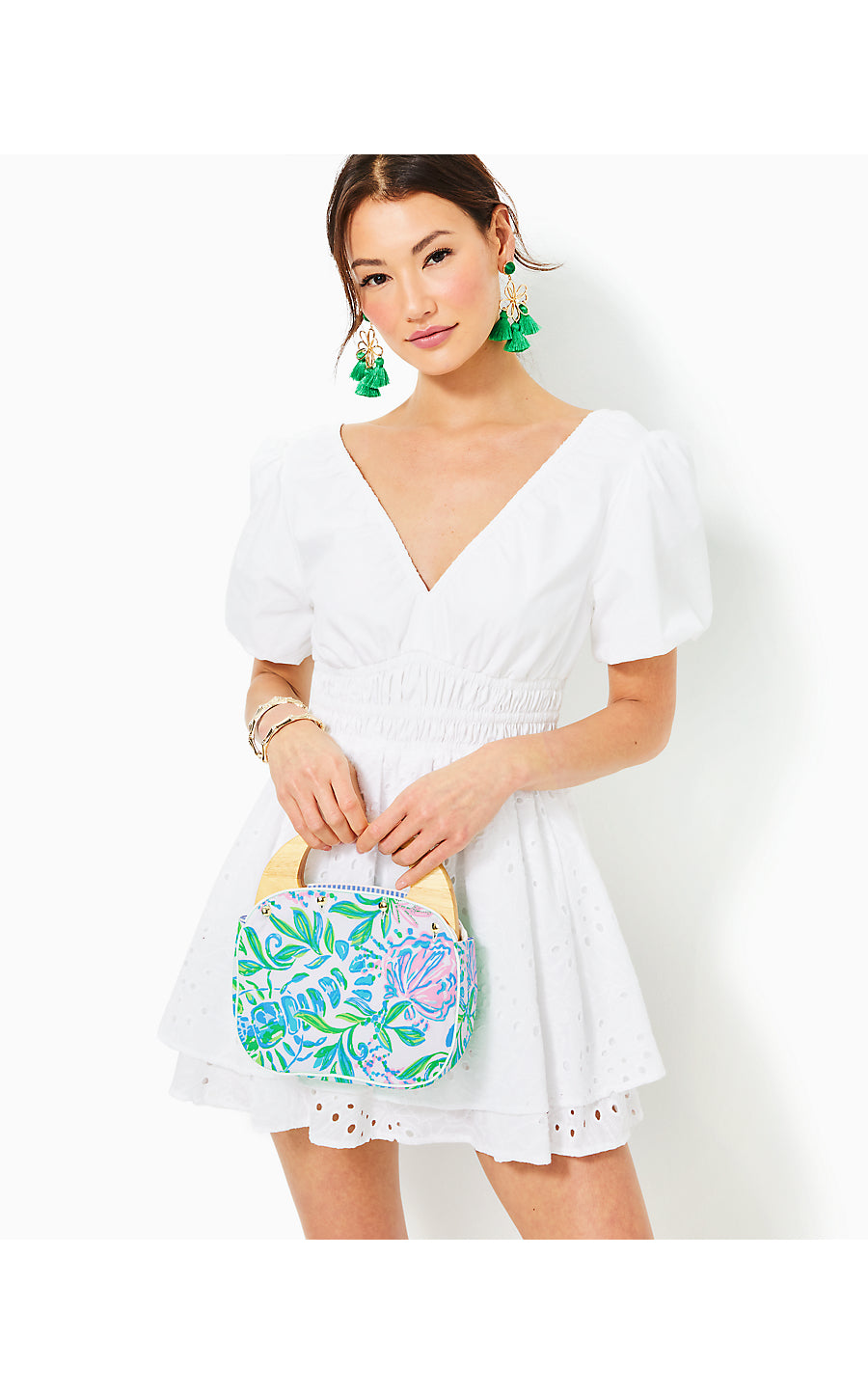 AXELLE EYELET ROMPER - RESORT WHITE - TROPICAL LEAF EYELET