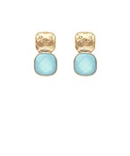 Stone & Metal Double Square Earrings - Icy Blue/Gold