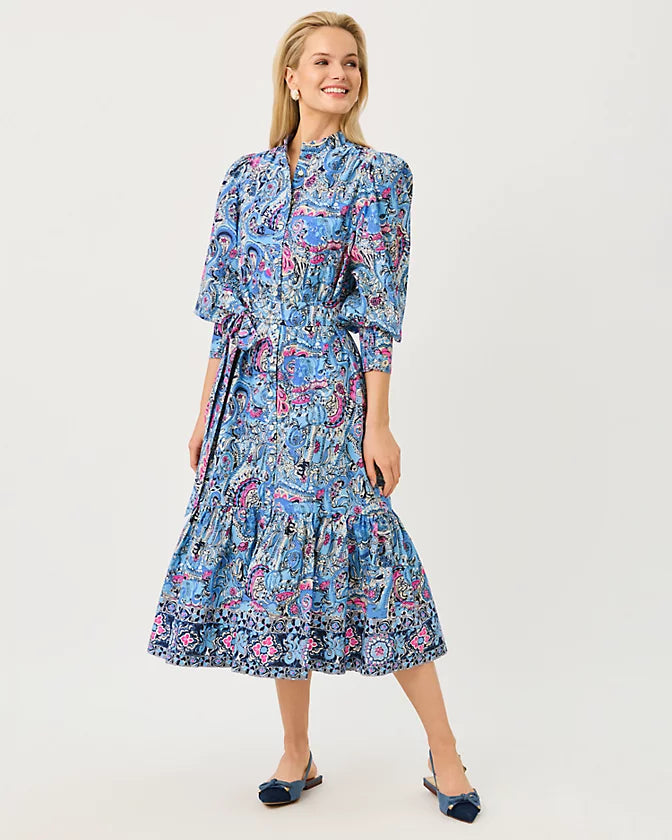 DRENA MIDI DRESS - MULTI - PAISLEY PARADE ENGINEERED WOVEN SHIRTDRESS