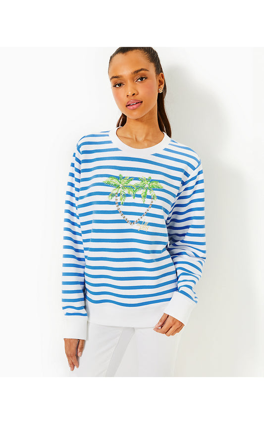 BALLAD LONG SLEEVE SWEATS - BLUE STREAM - STRIPE TWIN PALMS EMBELLISHMENT