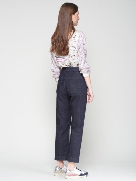 DENIM TROUSERS WITH GOLD BUTTONS