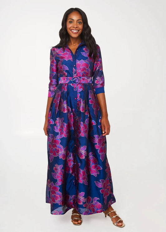 Cecilia Gown - Fuchsia Navy Peony Organza