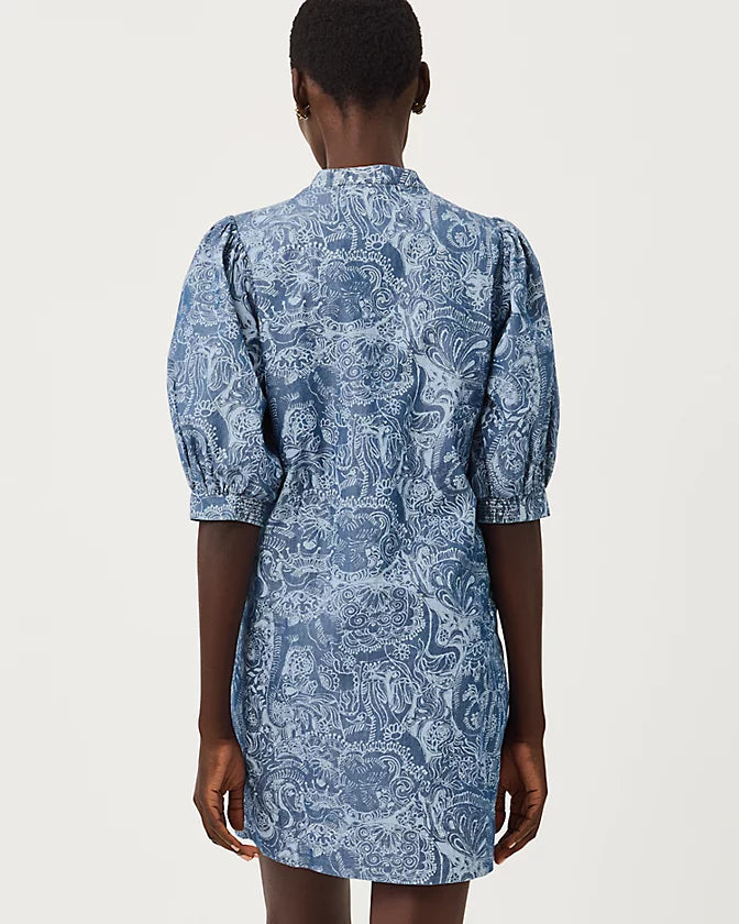 MIALEIGH ELBOW SLEEVE DRESS - INDIGO - ALL DAY CHAMBRAY PAISLEY PARADE PIGMENT