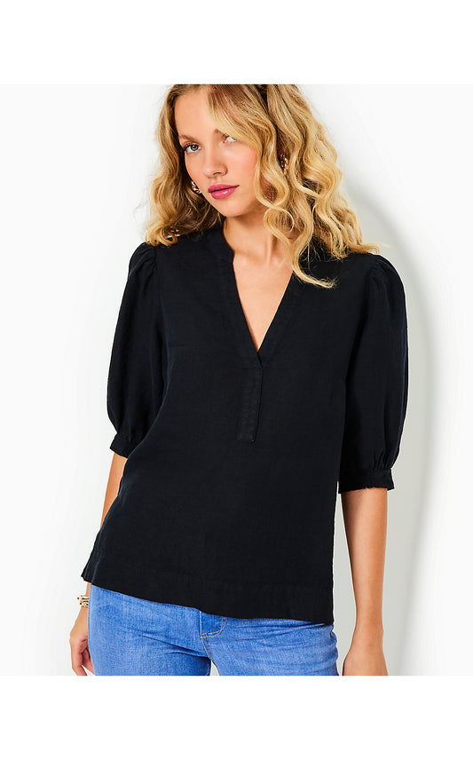 MIALEIGH LINEN TOP - NOIR X NOIR