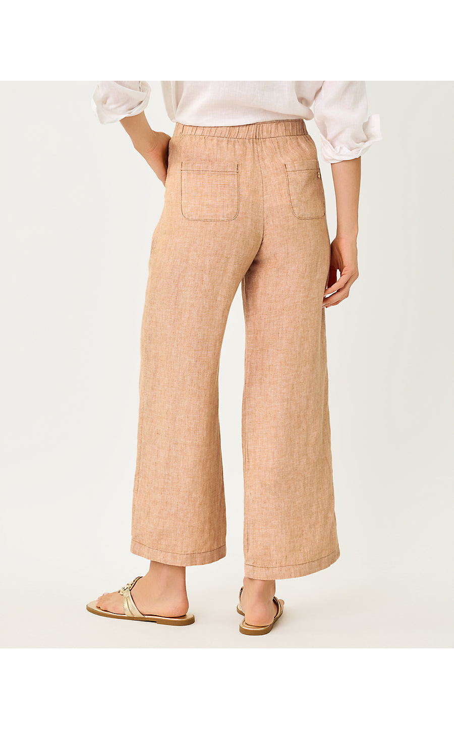 BRAWLEY LINEN CROP PANT - ICED LATTE X RESORT WHITE