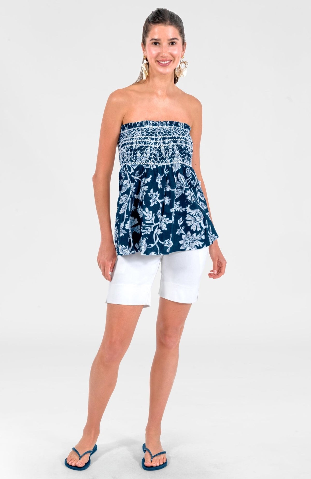 Stunning Stippling Smocked Skirt - Blue and White