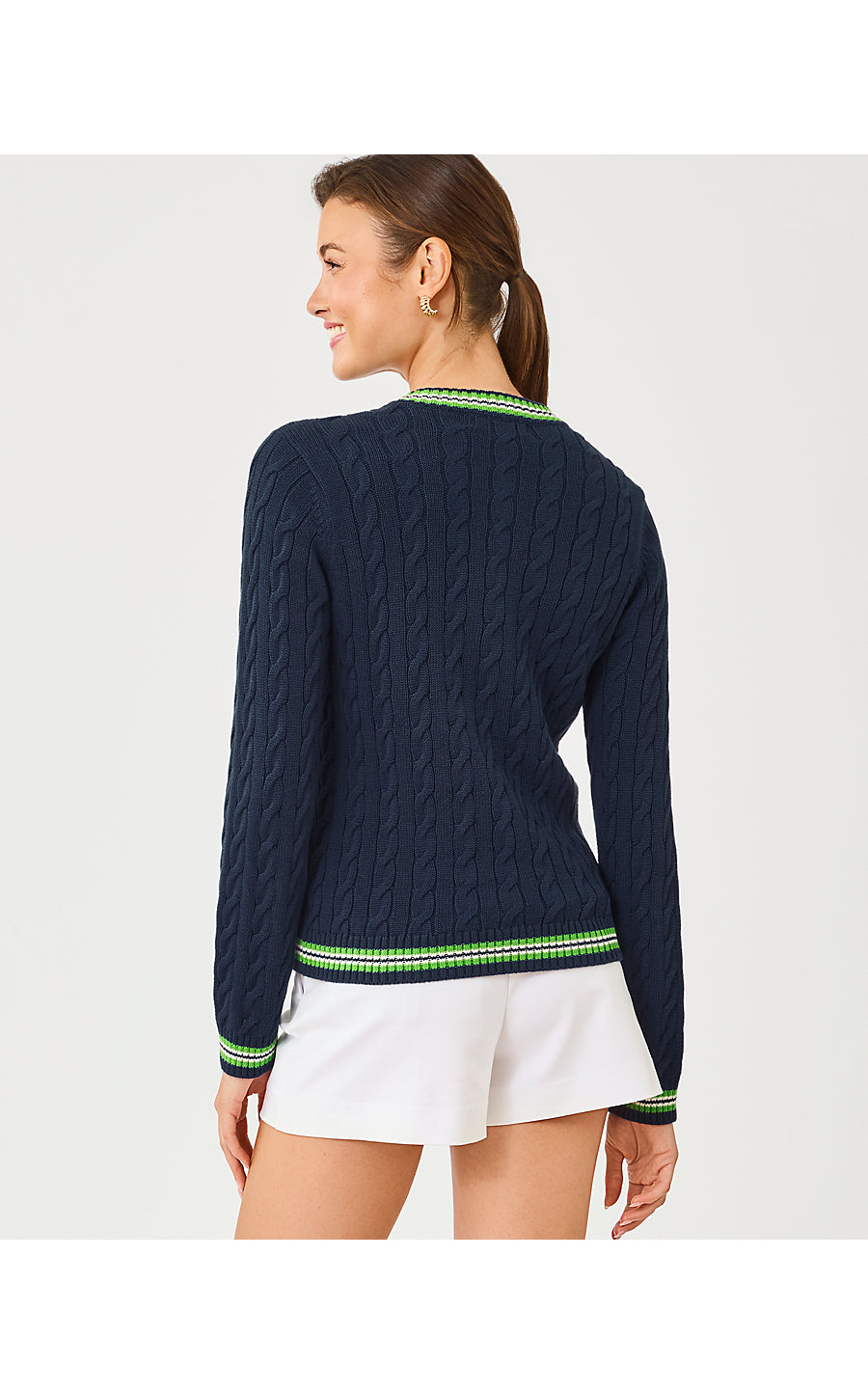 BROCKTON CREW NECK CARDIG - LOW TIDE NAVY - X CHATEAU GREEN TIPPING