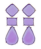 Multi Geo Resin 3 Drop Earrings - Purple/Gold