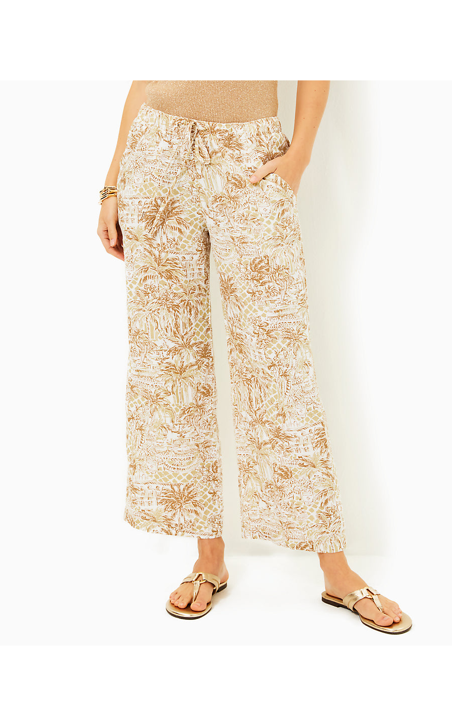 BRAWLEY LINEN CROP PANT - SAND BAR - PALM BEACH PARADISE