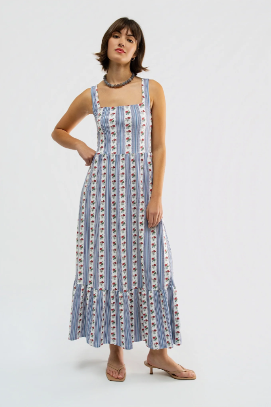 Bernadette Dress - Field Flower Stripe