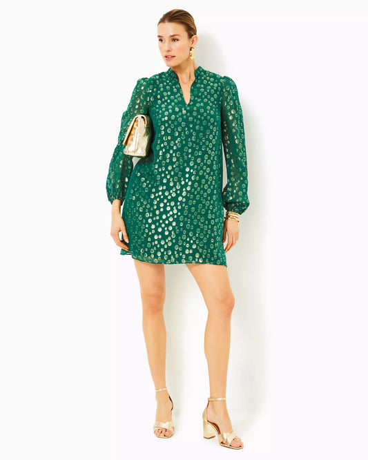 LAURALYN SILK DRESS - VILLA GREEN - SILK BUBBLY CLIP