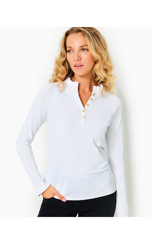 FRIDA SCALLOP LONG SLEEVE POLO - RESORT WHITE