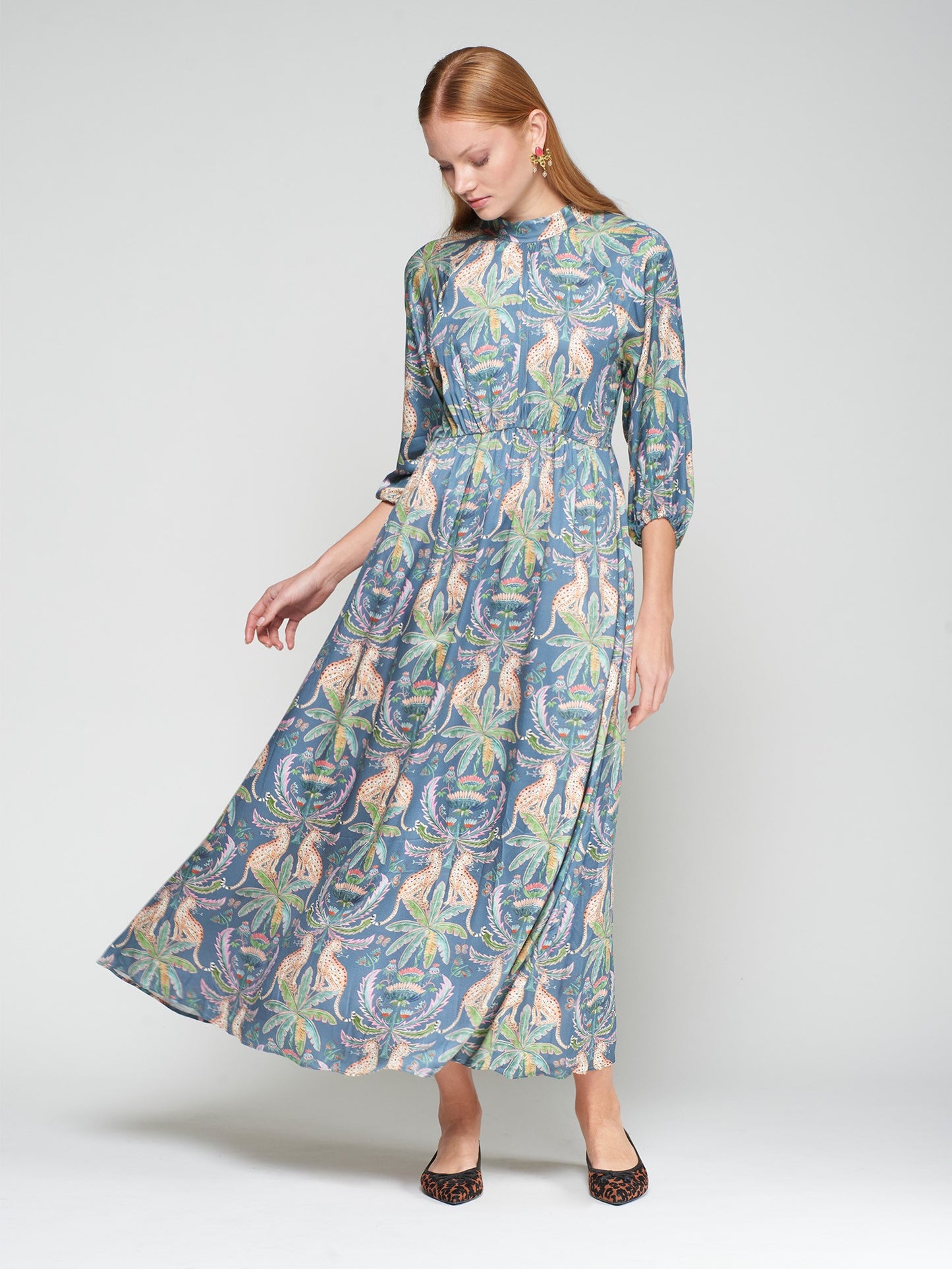 DRESS IRIA LEOPARDOS PALMERAS PRINT