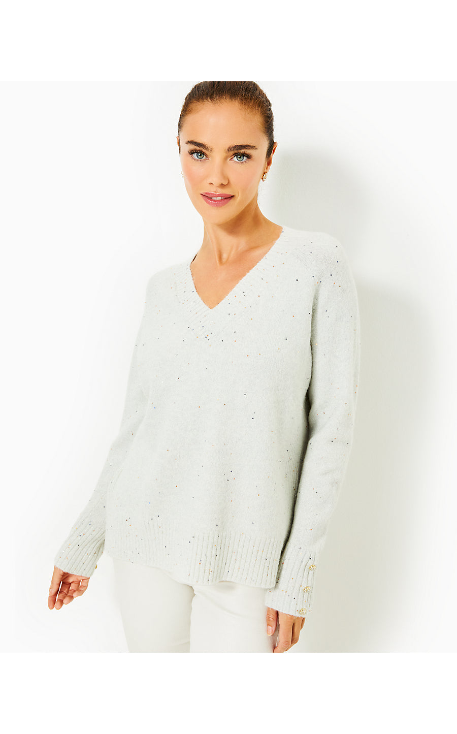 KAYCEE SEQUIN SWEATER - HEATHERED PEBBLE BEACH METALLIC