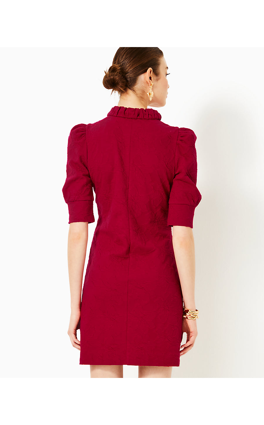 ELSEY DRESS - MALBEC RED - KNIT PUCKER JACQUARD