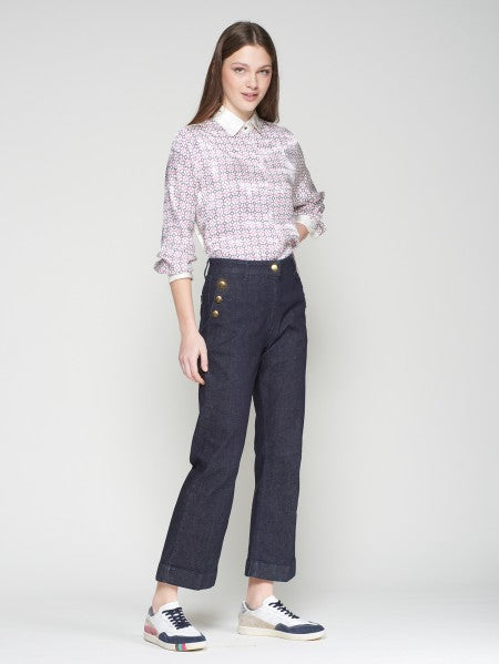 DENIM TROUSERS WITH GOLD BUTTONS