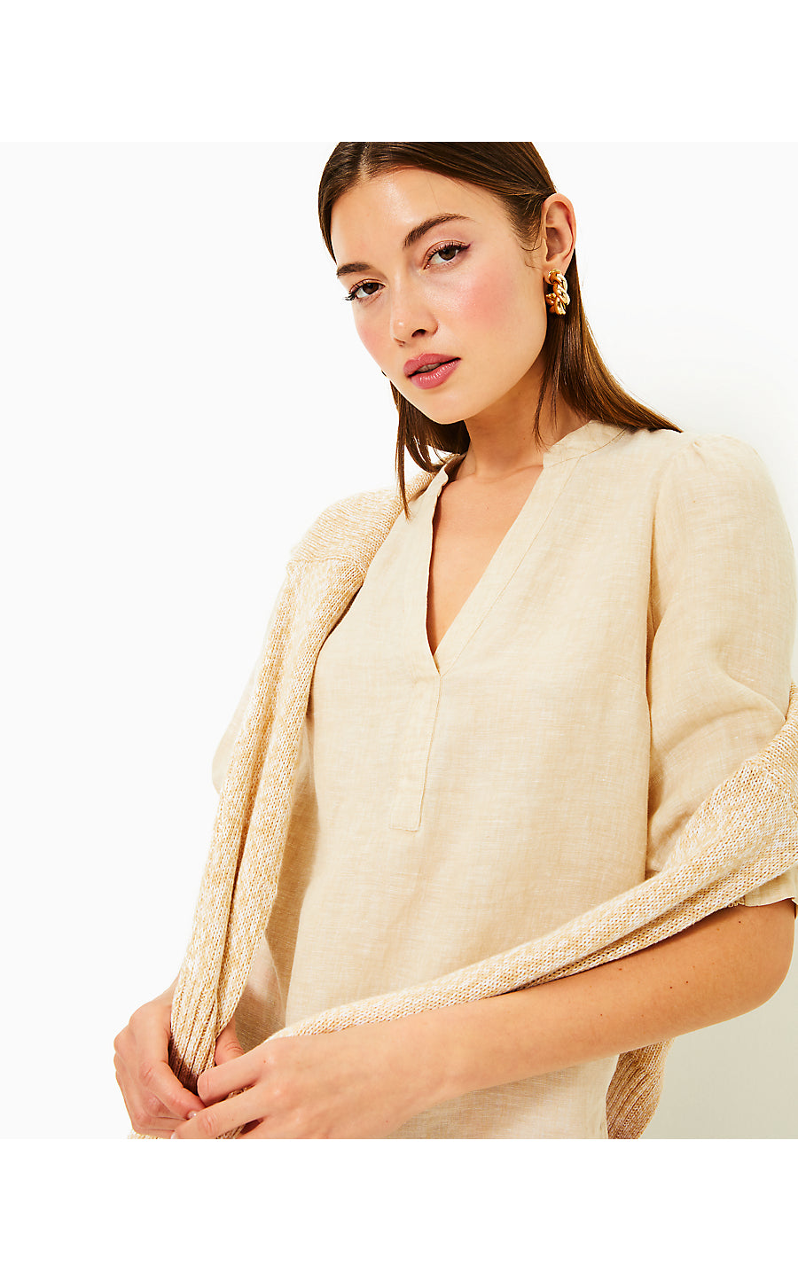 MIALEIGH LINEN TOP - SAND BAR X RESORT WHITE