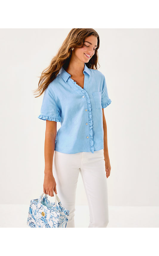 CARDEN RUFFLE TOP - JACARANDA BLUE