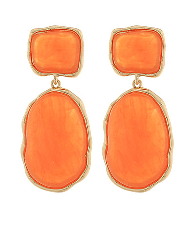 Geometric Oval & Square Earrings - Orange/Gold