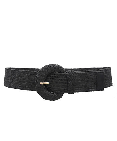 Wrapped Half Moon Straw Belt - Black
