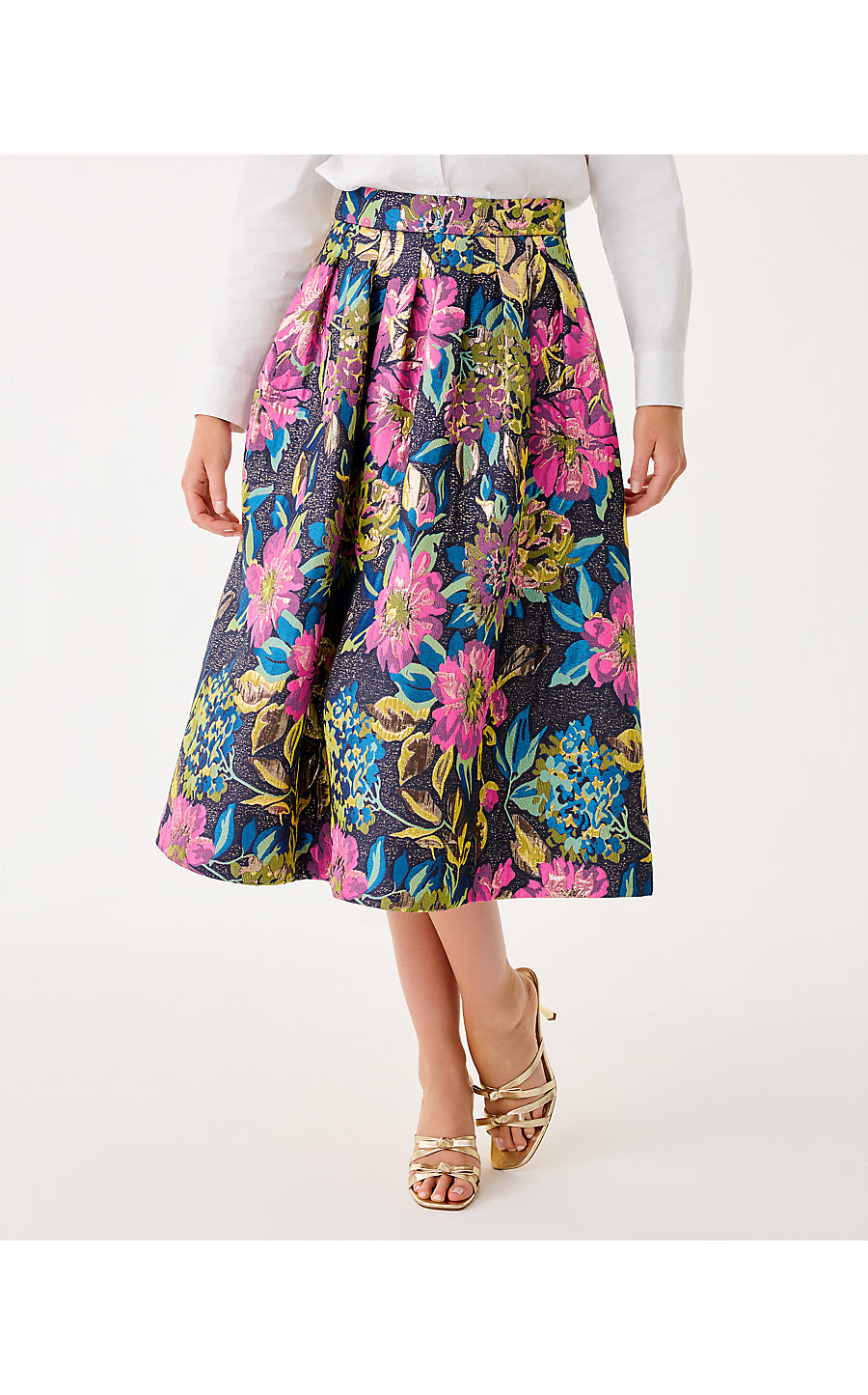 ELYCE MIDI SKIRT - MULTI - CANOPY BLOOMS FLORAL JACQUARD