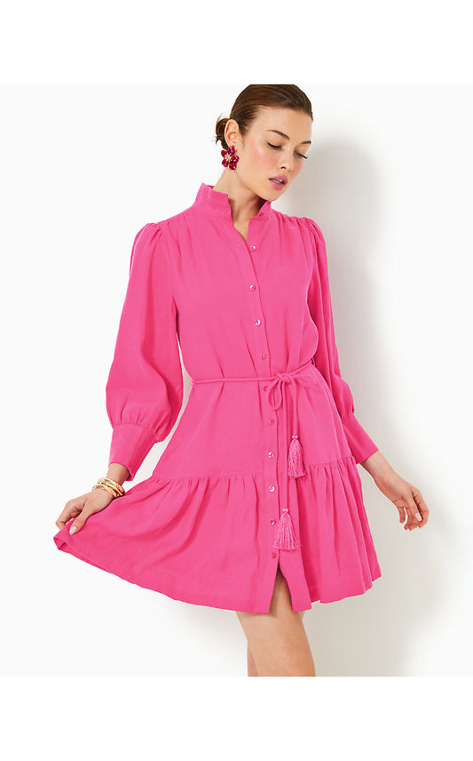 DRENA LINEN DRESS - PASSION FRUIT PINK