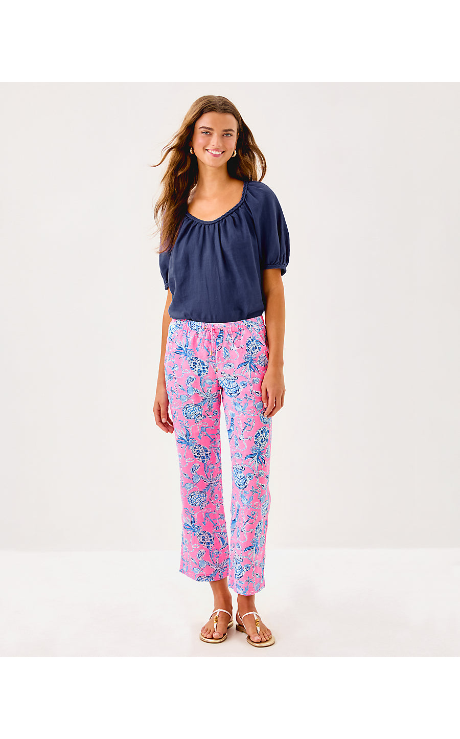 BRAWLEY LINEN CROP PANT - ROUSSEAU PINK - BAREFOOT BEACHCOMBERS